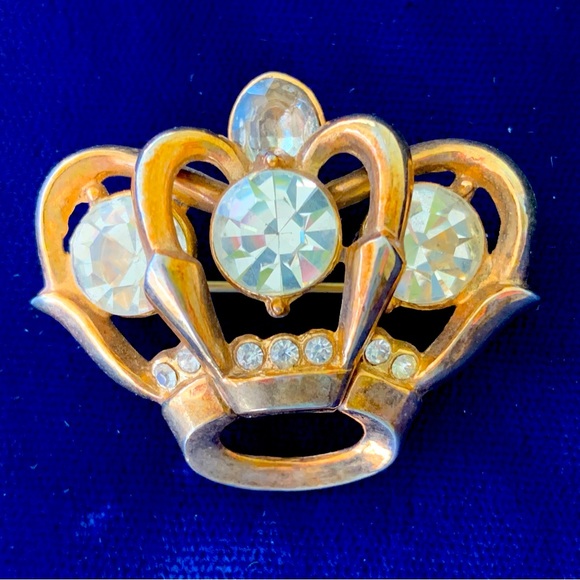 Vintage 1940s Gold Washed Royal Crown Paste Pendant/Brooch - Picture 1 of 3
